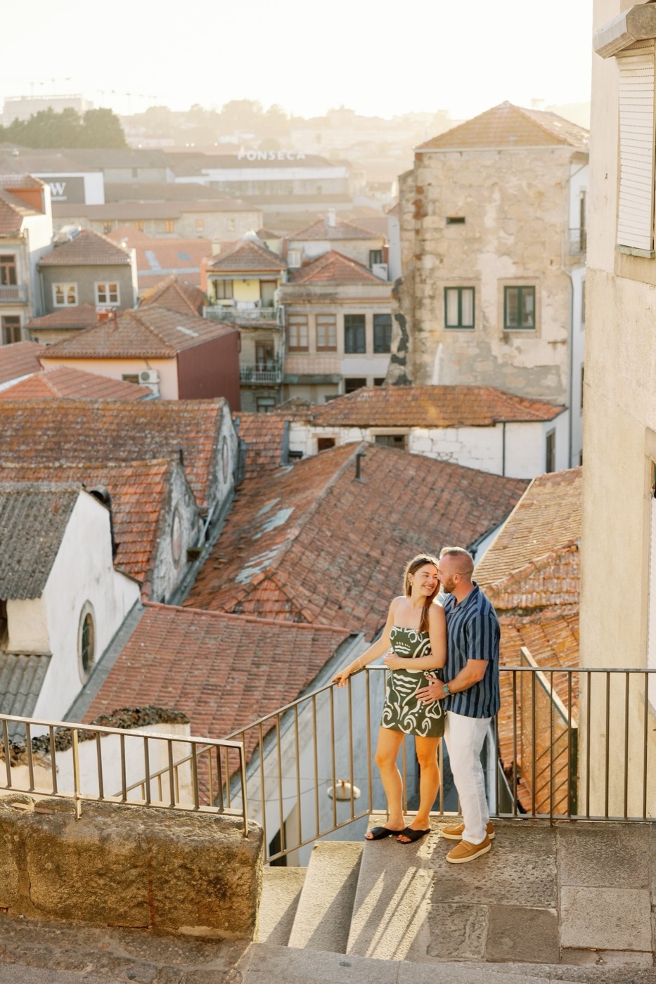 Nicole and Eric overlooking Porto at sunset